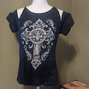 Affliction Black Graphic Cap Sleeve T-Shirt